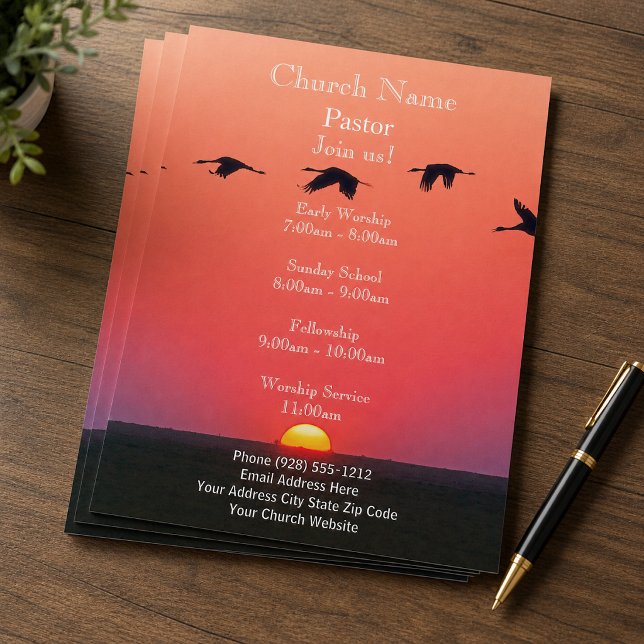 Flyer Pôster da Igreja Sunset Birds, Junte-se a Nós nos  (Criador carregado)