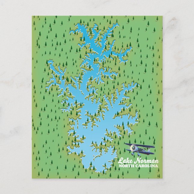 Flyer Pôster do mapa retrô do Lago Norman Carolina do Su (Frente)