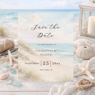 Flyer Poupança para casamento moderno na praia costeira