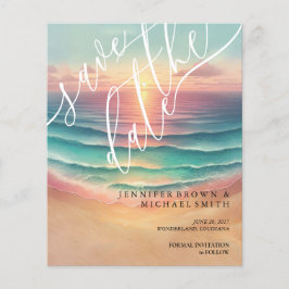 Flyer Praia Oceano Verde Rosa Aquarela Verão Sol