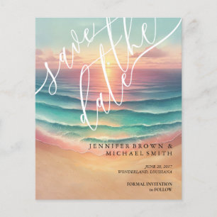 Flyer Praia Oceano Verde Rosa Aquarela Verão Sol