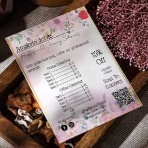 Flyer Preço da Empregada Doméstica Código Qr Floral