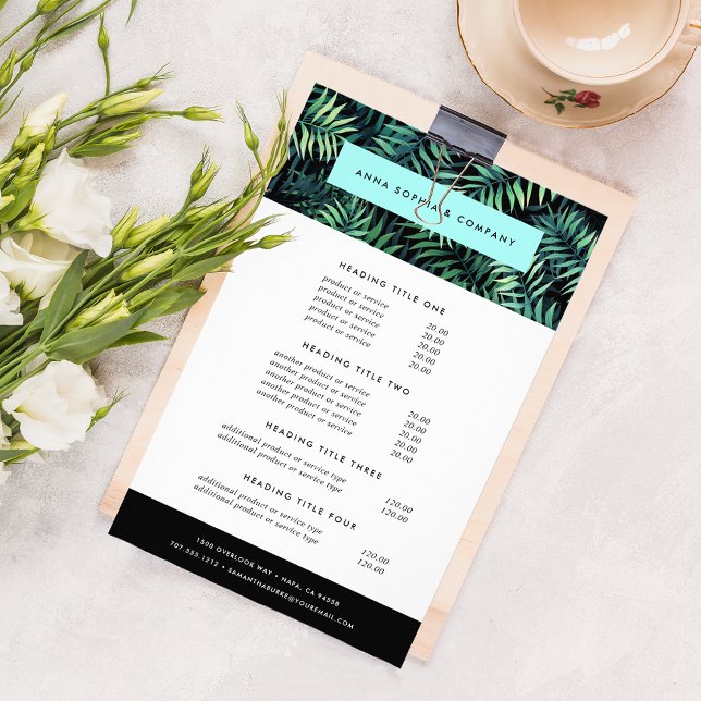 Flyer Preços e serviços botânicos tropicais (Criador carregado)