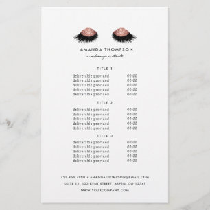 Flyer Preços e Serviços de Olhos Brilhantes em Rose Gold
