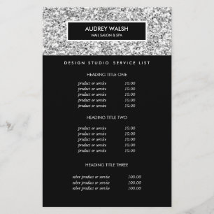 Flyer Preços e Serviços do Chic Luxe Silver Glitter Salo