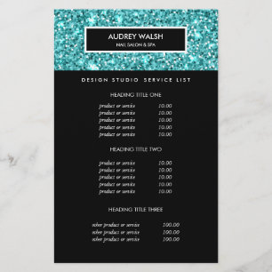Flyer Preços e Serviços do Glitzy Blue Glitter Salon