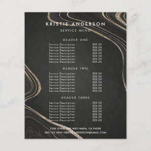 Flyer Preços e Serviços do Padrão Fluido Dourado Preto E