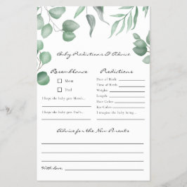 Flyer Predições e conselhos do jogo do Chá de fraldas Eu