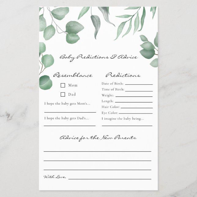 Flyer Predições e conselhos do jogo do Chá de fraldas Eu (Frente)