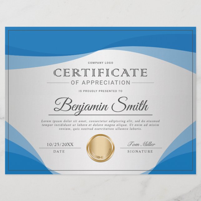 Flyer Prêmio de Certificado de Apreciação Profissional (Frente)