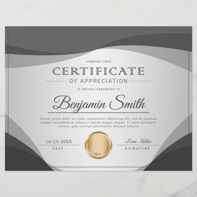 Flyer Prêmio de Certificado de Apreciação Profissional (Frente)