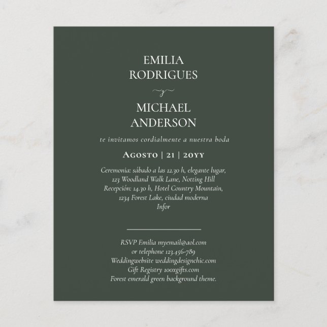 Flyer PRESUPUESTO Boda en Español Bilingüe Inglés (Frente)