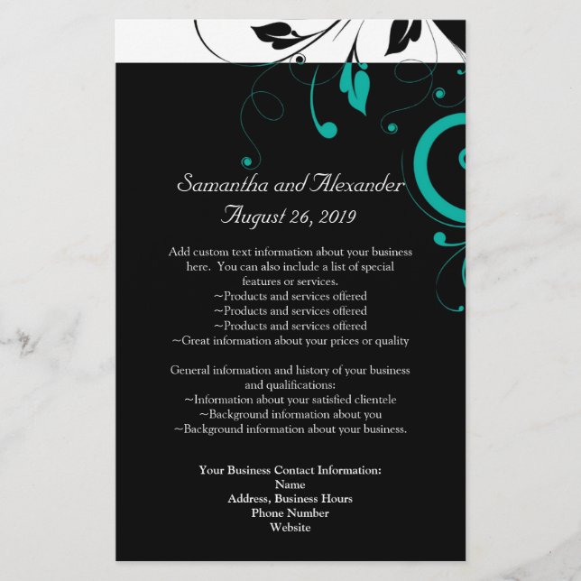Flyer Preto e branco com espiral reversa do teal (Frente)