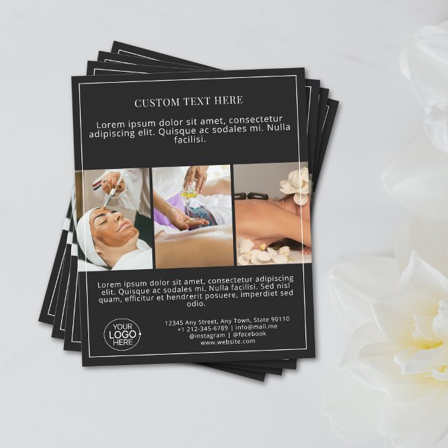 Flyer Preto e branco mínimos adicione sua grade de fotos (Minimal Black and White Add Your Logo Photo Grid Flyer)