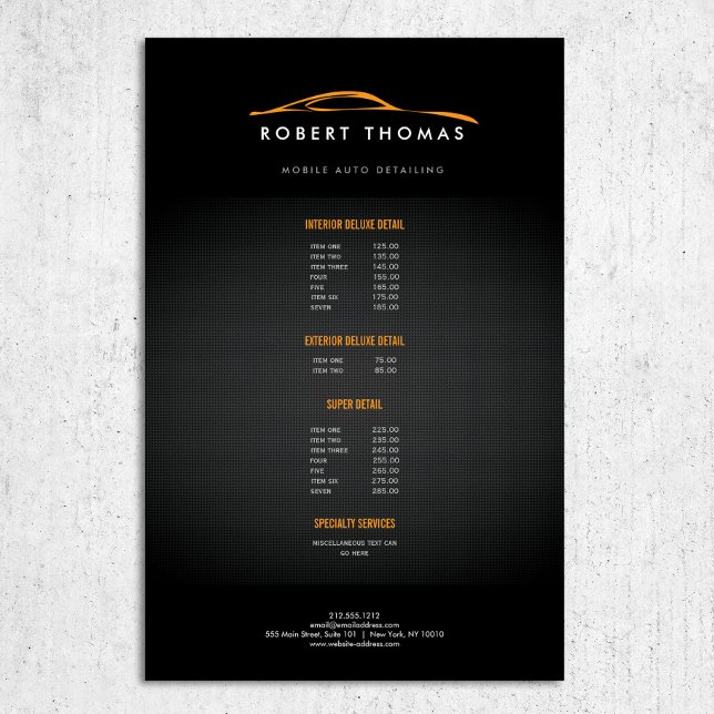 Flyer Preto e Laranja Detalhamento Automático, Reparo Au (Criador carregado)