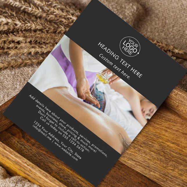 Flyer Preto Moderno Adicionar logotipo Tipografia Fotogr (Black Modern Add Logo Typography Photo QR Code Flyer)