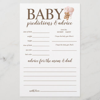 Flyer Previsões e Conselhos para Bebês Jogo do Ursinho d