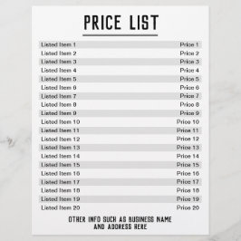 Flyer Price List. Up to 20 items & Prices. Single-Sided