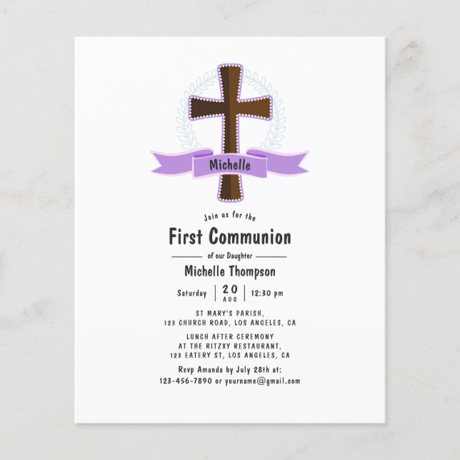 Flyer Primeira Comunhão da Menina Roxa (Frente)