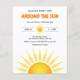 Flyer Primeira Viagem ao redor do Sun Aniversário Convid