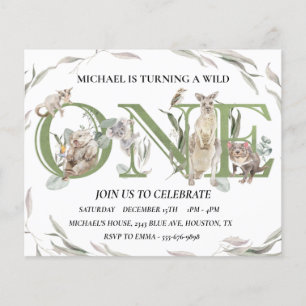 Flyer Primeiro aniversário de animais selvagens australi