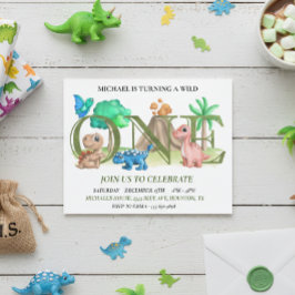 Flyer Primeiro Aniversário Selvagem Um Bebê Dinossauros