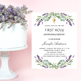Flyer Primeiro convite à lavanda violeta de comunhão