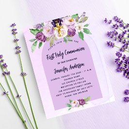 Flyer Primeiro convite orçamental para flores violetas d