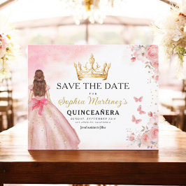 Flyer Princesa Dourada Rosa Floral Quinceanera Birthday