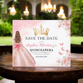 Flyer Princesa Dourada Rosa Floral Quinceanera Birthday