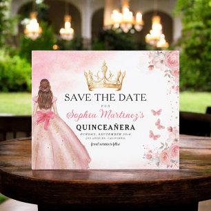 Flyer Princesa Dourada Rosa Floral Quinceanera Birthday