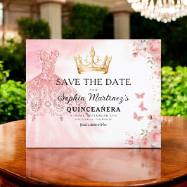 Flyer Princesa Dourada Rosa Floral Quinceanera Birthday