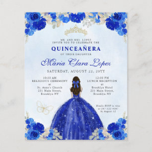 Flyer Princesa Floral Dourada Real Barata Quinceañera