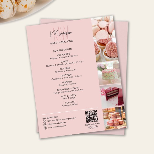 Flyer Produtos QR de Fotografia do Monograma Personaliza (Bakery Custom Monogram Photo QR Products Flyer)
