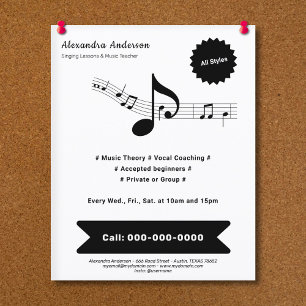 Flyer Professor de Música Simples, Preto e Branco