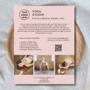 Flyer Professor Instrutor Yoga Promocional Rosa Negócios