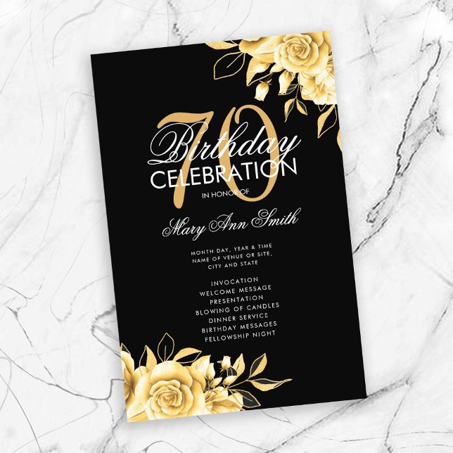 Flyer Programa de Aniversário do Floral 70 Dourado e Pre (Criador carregado)