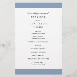 Flyer Programa de Casamento Azul Empoeirado Minimalista