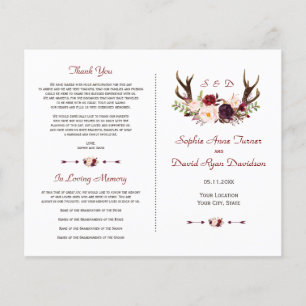 Flyer Programa de Casamento Chic Burgundy Blush Floral A