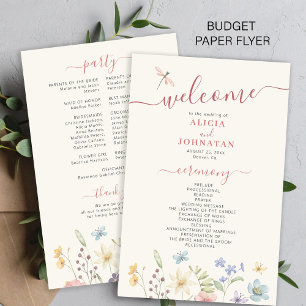 Flyer Programa de casamento com flores silvestres boho e