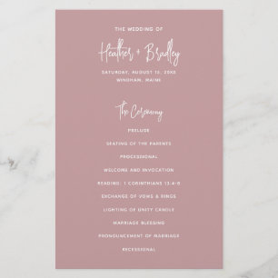 Flyer Programa de Casamento Cor Rosa Poeira Minimalista