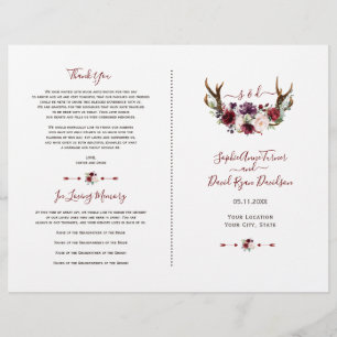 Flyer Programa de Casamento da Borgonha Blush Florwers A