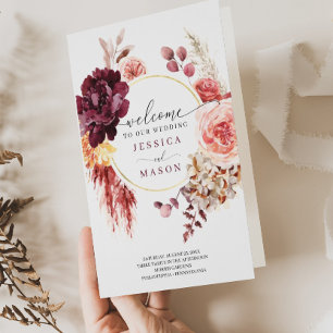 Flyer Programa de Casamento de Grass Boho Pampas Dobrado