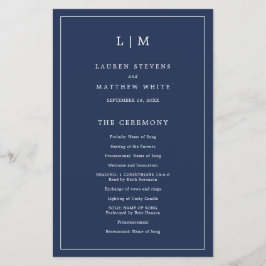 Flyer Programa de Casamento de Marinho Azul de Monograma