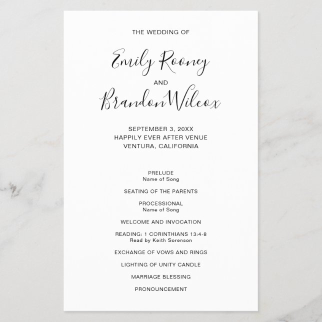 Flyer Programa de Casamento de Orçamento Moderno Preto e (Frente)