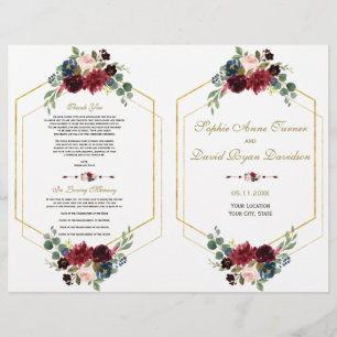 Flyer Programa de Casamento de Quadros Dourados Florais 