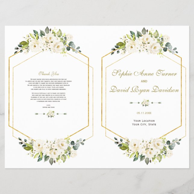 Flyer Programa de Casamento de Quadros Dourados para Flo (Frente)