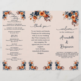 Flyer Programa de Casamento de Rosas Florais e Laranja Q