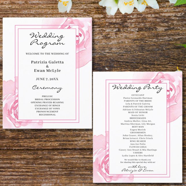 Flyer Programa de Casamento de Rosas Rosa (Criador carregado)