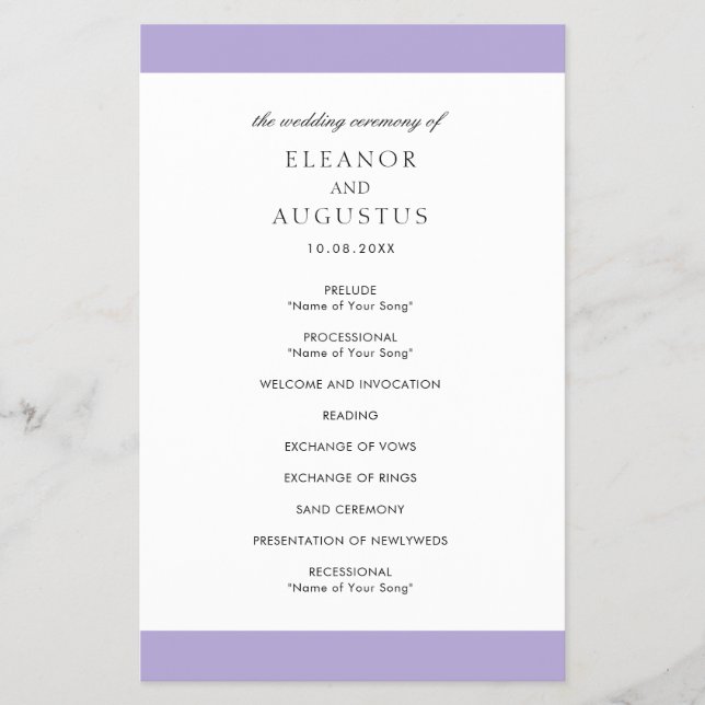 Flyer Programa de Casamento do Orçamento Roxo da Lavanda (Frente)